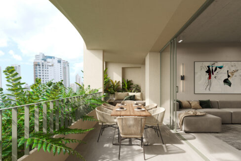 Living room with balcony and furniture in this condo for sale in A19 Cincuentenario